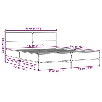 vidaXL Bettgestell Räuchereiche 120x200 cm Holzwerkstoff und Metall