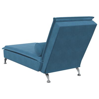 vidaXL Massage-Chaiselongue mit Nackenrolle Blau Samt