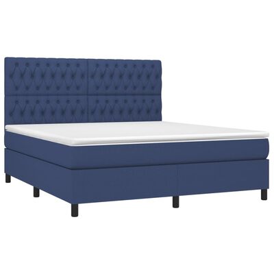 vidaXL Boxspringbett mit Matratze & LED Blau 180x200 cm Stoff