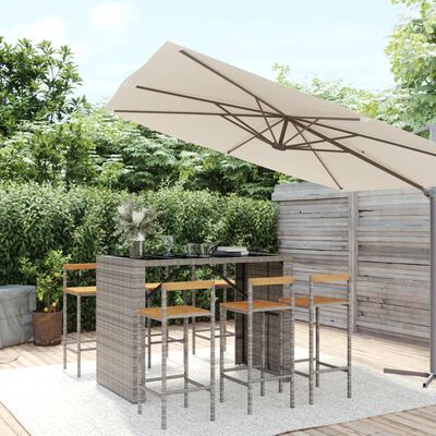 vidaXL 7-tlg. Gartenbar-Set Grau Poly Rattan & Massivholz Akazie