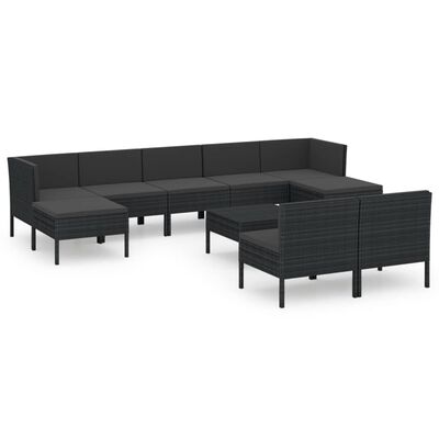 vidaXL 10-tlg. Garten-Lounge-Set mit Auflagen Poly Rattan Schwarz