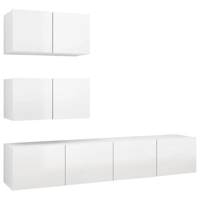 vidaXL 4-tlg. TV-Schrank-Set Hochglanz-Weiß Holzwerkstoff