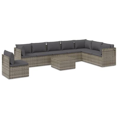 vidaXL 9-tlg. Garten-Lounge-Set mit Kissen Grau Poly Rattan