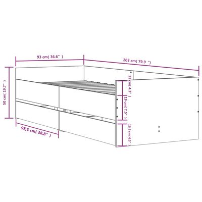 vidaXL Bettgestell mit Schubladen Grau Sonoma 90x200 cm