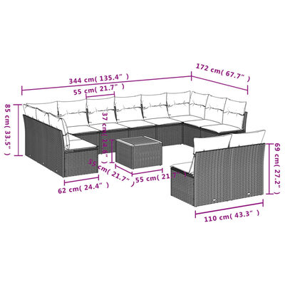 vidaXL 13-tlg. Garten-Sofagarnitur mit Kissen Beige Poly Rattan