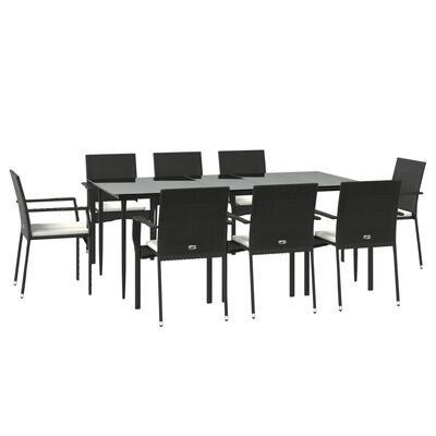 vidaXL 9-tlg. Garten-Essgruppe mit Kissen Schwarz Poly Rattan