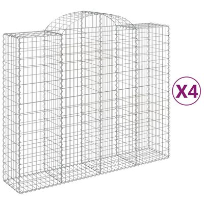 vidaXL Gabionen mit Hochbogen 4 Stk. 200x50x160/180cm Verzinktes Eisen