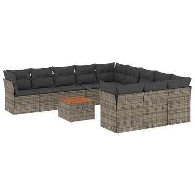 vidaXL 12-tlg. Garten-Sofagarnitur mit Kissen Grau Poly Rattan