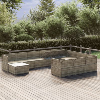 vidaXL 11-tlg. Garten-Lounge-Set mit Kissen Grau Poly Rattan