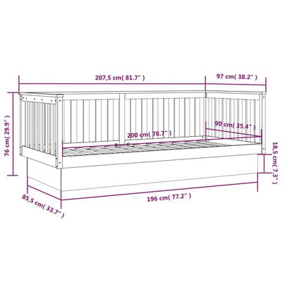 vidaXL Tagesbett Grau 90x200 cm Massivholz Kiefer