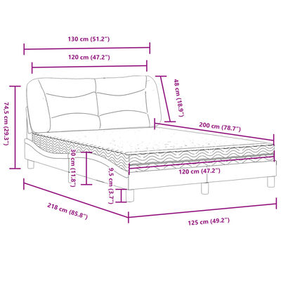 vidaXL Bett mit Matratze Weiß und Schwarz 120x200 cm Kunstleder