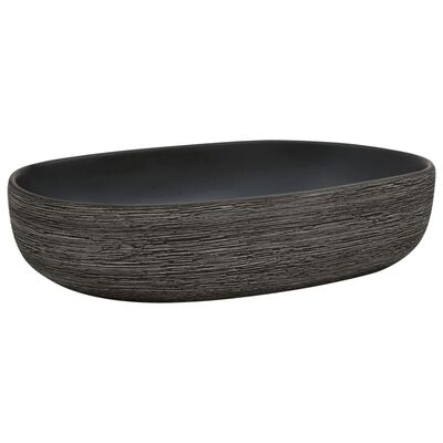 vidaXL Aufsatzwaschbecken Grau und Schwarz Oval 59x40x14 cm Keramik