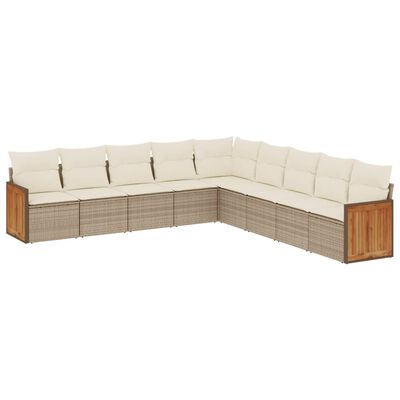 vidaXL 9-tlg. Garten-Sofagarnitur mit Kissen Beige Poly Rattan