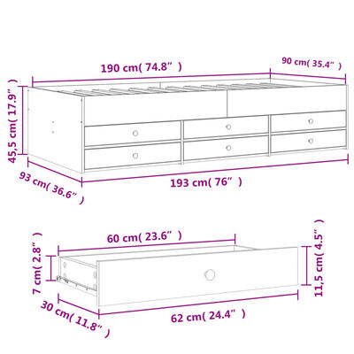 vidaXL Tagesbett mit Schubladen ohne Matratze Schwarz 90x190 cm