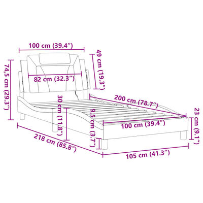 vidaXL Bettgestell mit LED Schwarz und Weiß 100x200 cm Kunstleder