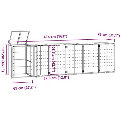 vidaXL Mülltonnenbox für 6 Tonnen Schwarz 414x79x117 cm Stahl