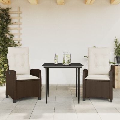 vidaXL 3-tlg. Garten-Essgruppe mit Kissen Braun Poly Rattan