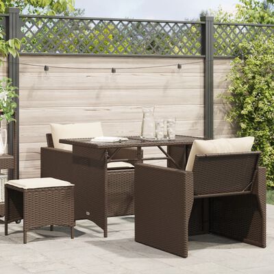 vidaXL 4-tlg. Garten-Sofagarnitur mit Kissen Braun Poly Rattan