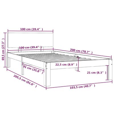 vidaXL Massivholzbett Honigbraun Kiefer 100x200 cm