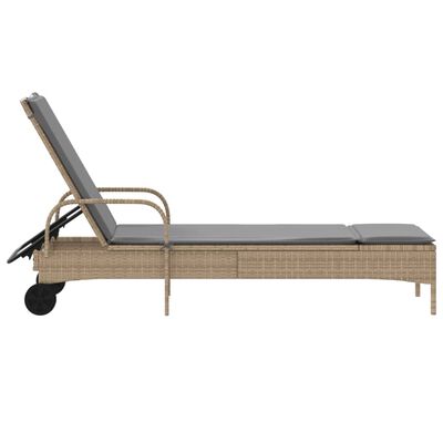 vidaXL Sonnenliege mit Rollen und Auflage Beige Poly Rattan