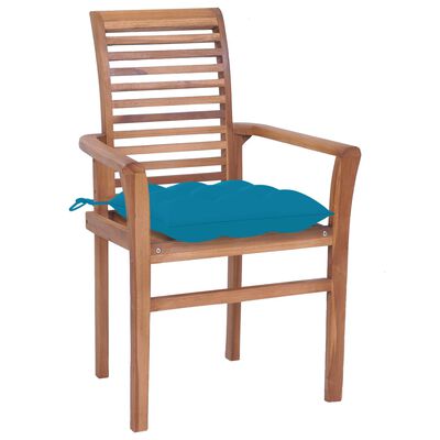 vidaXL Essstühle 8 Stk. mit Hellblauen Kissen Massivholz Teak