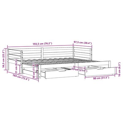 vidaXL Tagesbett Ausziehbar mit Schubladen Weiß 90x190 cm Kiefernholz