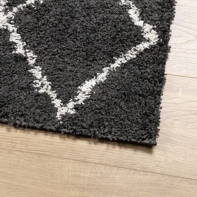 vidaXL Teppich Shaggy Hochflor Modern Schwarz und Creme 240x240 cm