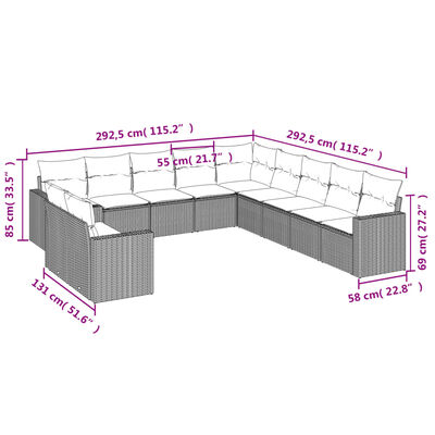 vidaXL 11-tlg. Garten-Sofagarnitur mit Kissen Beige Poly Rattan