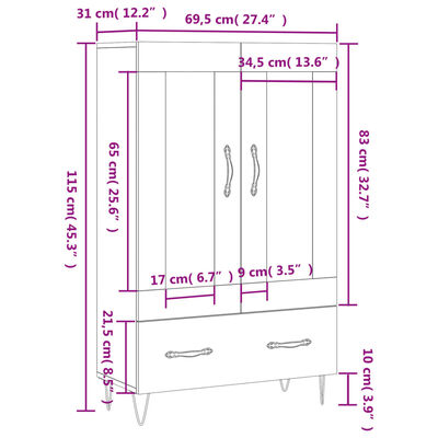 vidaXL Highboard Braun Eichen-Optik 69,5x31x115 cm Holzwerkstoff