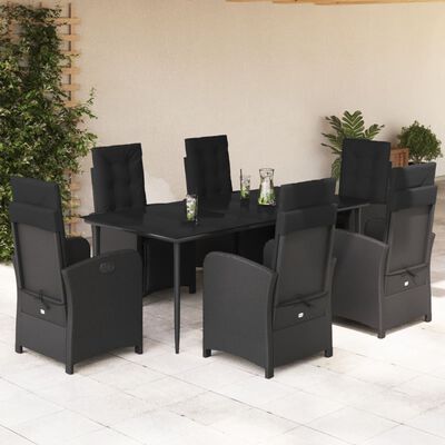 vidaXL 7-tlg. Garten-Essgruppe mit Kissen Schwarz Poly Rattan