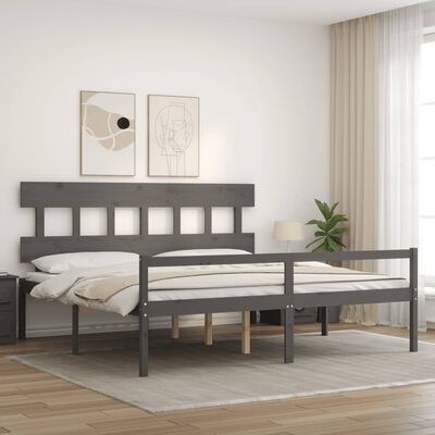 vidaXL Seniorenbett mit Kopfteil 200x200 cm Grau Massivholz