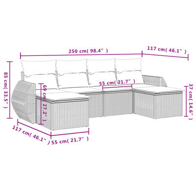 vidaXL 6-tlg. Garten-Sofagarnitur mit Kissen Beige Poly Rattan