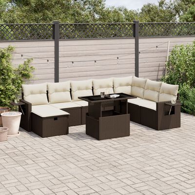 vidaXL 9-tlg. Garten-Sofagarnitur mit Kissen Braun Poly Rattan