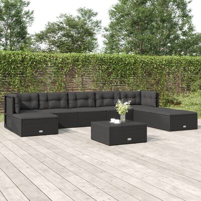 vidaXL 8-tlg. Garten-Lounge-Set mit Kissen Schwarz Poly Rattan