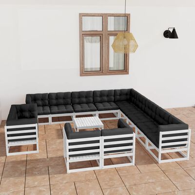 vidaXL 14-tlg. Garten-Lounge-Set mit Kissen Weiß Massivholz Kiefer