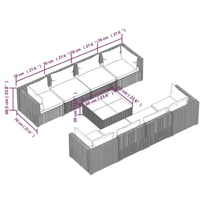 vidaXL 9-tlg. Garten-Lounge-Set mit Kissen Poly Rattan Schwarz