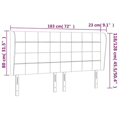 vidaXL Kopfteil mit Ohren Dunkelgrau 183x23x118/128 cm Samt