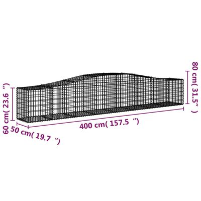 vidaXL Gabionen mit Hochbogen 4 Stk. 400x50x60/80cm Verzinktes Eisen