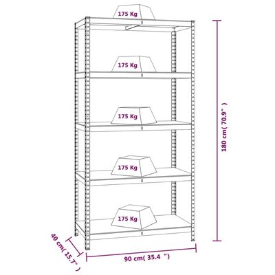 vidaXL Regale mit 5 Böden 2 Stk. Silbern Stahl & Holzwerkstoff