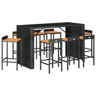 vidaXL 9-tlg. Gartenbar-Set Schwarz Poly Rattan & Massivholz Akazie