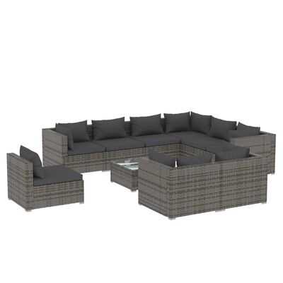 vidaXL 10-tlg. Garten-Lounge-Set mit Kissen Poly Rattan Grau