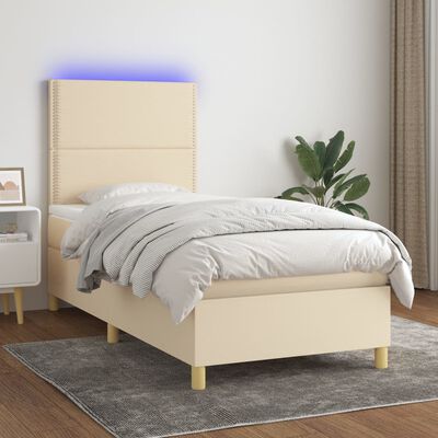 vidaXL Boxspringbett mit Matratze & LED Creme 90x200 cm Stoff