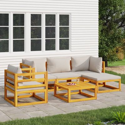 vidaXL 6-tlg. Garten-Lounge-Set mit Hellgrauen Kissen Massivholz