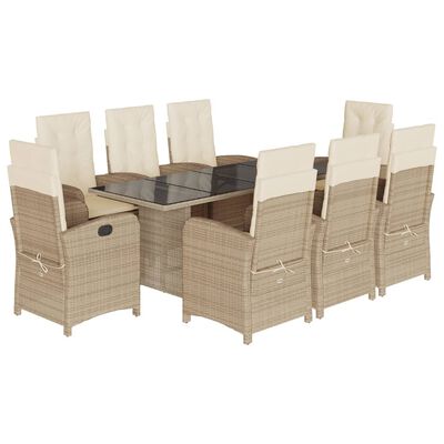 vidaXL 9-tlg. Garten-Essgruppe mit Kissen Beige Poly Rattan