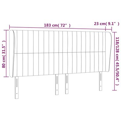 vidaXL Kopfteil mit Ohren Hellgrau 183x23x118/128 cm Samt