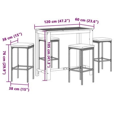 vidaXL 5-tlg. Gartenbar-Set Schwarz Massivholz Akazie und Poly Rattan