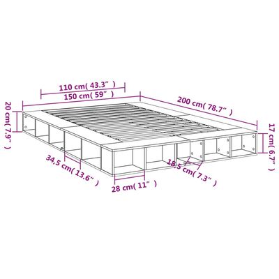 vidaXL Bettgestell Grau Sonoma 150x200 cm Holzwerkstoff