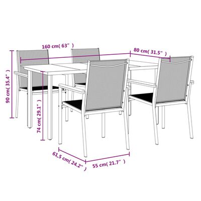 vidaXL 5-tlg. Garten-Essgruppe Schwarz Textilene und Stahl