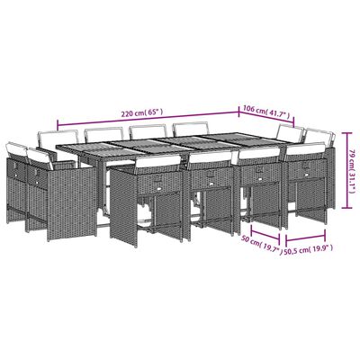 vidaXL 13-tlg. Garten-Essgruppe mit Kissen Hellgrau Poly Rattan