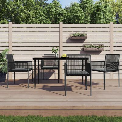 vidaXL 5-tlg. Garten-Essgruppe mit Kissen Schwarz Poly Rattan & Stahl